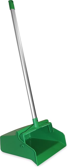 SPARTA Color Coded Upright Dustpan with 30 Inch Aluminum Handle, Serrated Edge and Locking Yoke, Standing Commercial Floor Dust Pan, Green