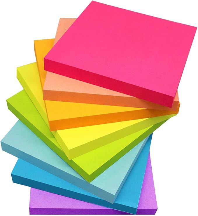 Sticky Notes 3x3 Inches,Bright Colors Self-Stick Pads, Easy to Post for Home, Office, Notebook, 24 Pads/Pack