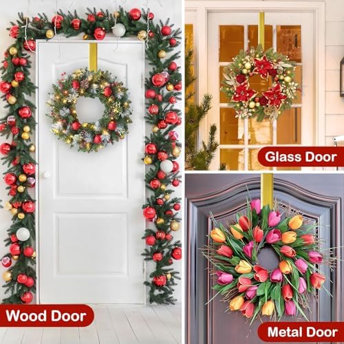 Gold Wreath Hanger, Christmas Decorations Adjustable Wreath Hangers for Front Door Adjustable from 14.9-25 Inches Over The Door Hooks Organizer Larger Hangers Festival Wreaths, Decorations Hook