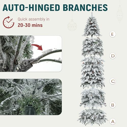 YITAHOME 11ft Prelit Flocked Drooping Pencil Christmas Tree with Pine Cone