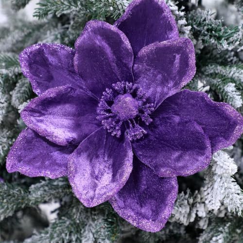 Thiccywoov 8 Pcs Large 12" Christmas Magnolia Flowers, Purple