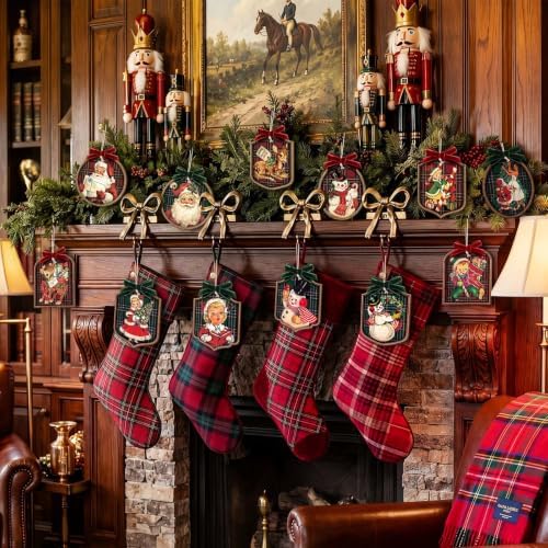 Huwena 36 Pcs Vintage Christmas Tree Ornaments, Plaid, Red Green