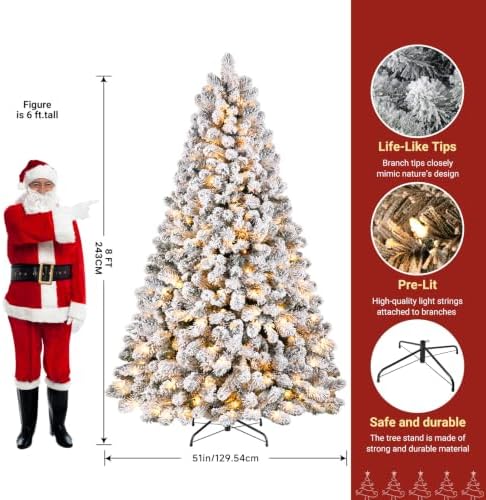 SHareconn 8ft Snow Flocked Spruce Pre-lit Artificial Christmas Tree, White