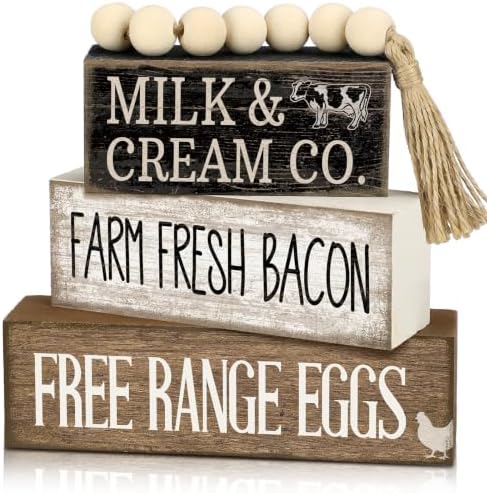 Moucuny 4 Pcs Farm Fresh Farmhouse Table Decor Rustic Stacked Wooden Sign