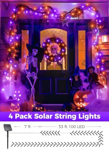 Minetom Halloween Solar Lights Outdoor,4Pack Total 160FT Halloweeen Light