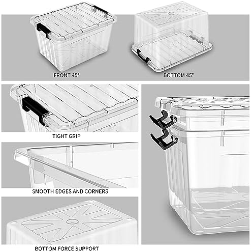 Cetomo 18Qt Plastic Storage Bin, Stackable Storage Box with Lid, Organizer, Container for Home, Office, Drom, PP, BPA-Free, Nestable, Clear, 18Quart-6 Pack