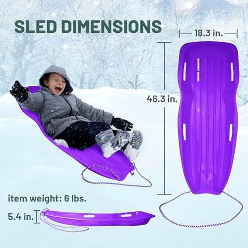 Slippery Racer Downhill Xtreme Flexible Adults and Kids Plastic Toboggan Snow Sled for up to 2 Riders with Pull Rope and Handles