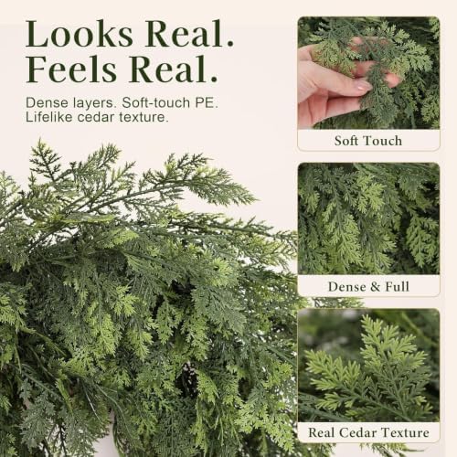 Christmas Garland 9FT Decorations Real Touch Cedar Cypress Pine Greenery Artificial Green Christmas Garland for Mantle, Fireplace, Table, Stairs, Door, Porch, Indoor Outdoor Decorations, 4Pcs