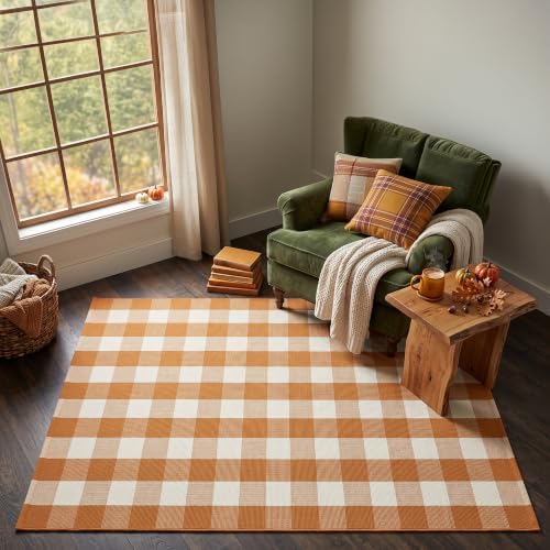Caramel Buffalo Plaid Rug 4 x 6 for Spacious Front Porch Entryway