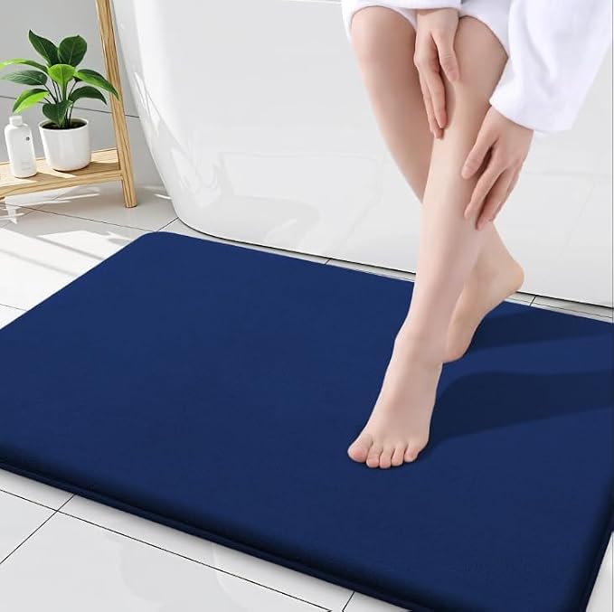 Smiry Memory Foam Bath Mat 34x21, Extra Soft and Absorbent Bathroom Mats, Non Slip Washable Carpet for Floor, Shower and Tub, Navy Blue