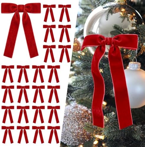 SIMISI RIBBON 24Pcs Christmas Velvet Ribbon Bows Decorations for Tree