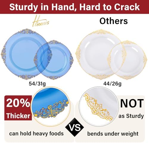 Hioasis 210 Pcs Blue Gold Plates for Graduation