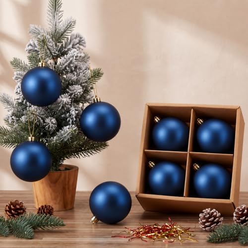 Wettarn 8 Pcs 6" Dark Blue Christmas Tree Plastic Ball Ornaments