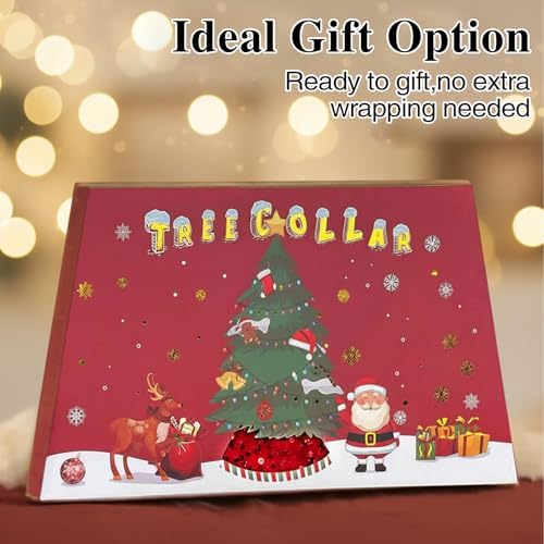 XmasExp Christmas Tree Collar 24 inch Sequin Tree Skirt for Christmas Holiday Home Decor Xmas Tree Ring Stand Base Cover Small Size 4 Piece Red