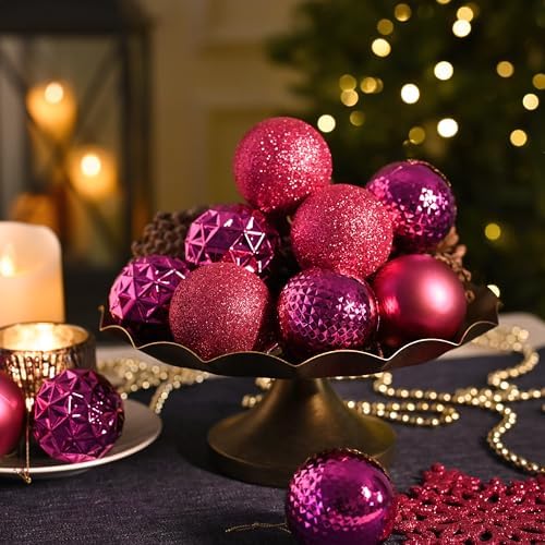 Valery Madelyn Christmas Tree Decorations Ornament Set, 50ct 2 Inches Rose Red Shatterproof Christmas Ball Ornaments Hanging Xmas Holiday Party Decor