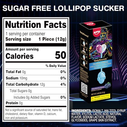 Amos Music Lollipop Candy, Audio Singing Lollipop, Individually Wrapped Natural Blueberry Flavor (1 Pack)