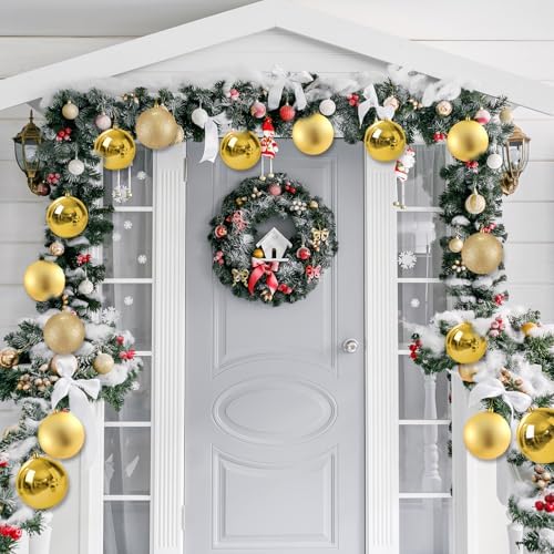 Jenaai 12 Pcs Large Gold Christmas Ball Ornaments, 4 Inch Big Oversized Shatterproof Christmas Tree Decorations Matte Glitter Giant Jumbo Plastic Hanging Baubles for Xmas Holiday Party Indoor Outdoor