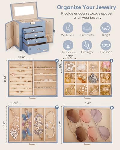 Homde Large Jewelry Box for Women: 5-Layer Organizer with Lock for Dresser