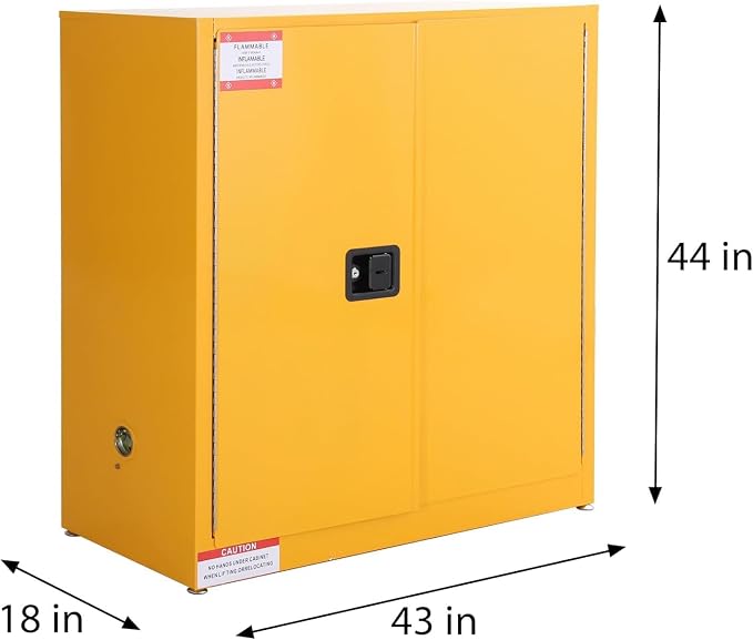 Flammable Storage Cabinet 43" x 18" x 44", 30 Gallon Galvanized Steel Flammable Liquid Storage Locker with Adjustable Shelves & Manual-Close Doors, OSHA Compliant Hazardous Material Cabinet, Yellow