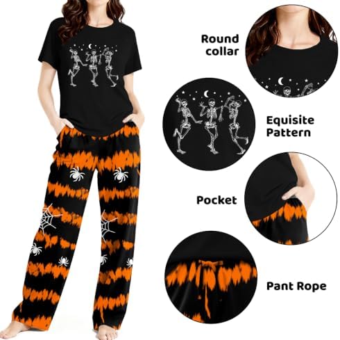 Skull Sets for Women Halloween Bloody Shirts Dancing Skeleton 2 Pc Set