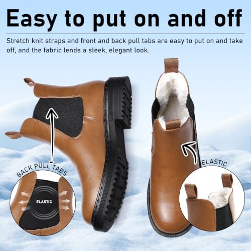 Womens Winter Chelsea Boots Warm Faux Fur Lined Chunky Lug Ankle Booties