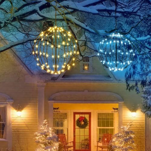 Christmas Decorations, LED Light Balls Outdoor,2 Pack,Warm&Cool White