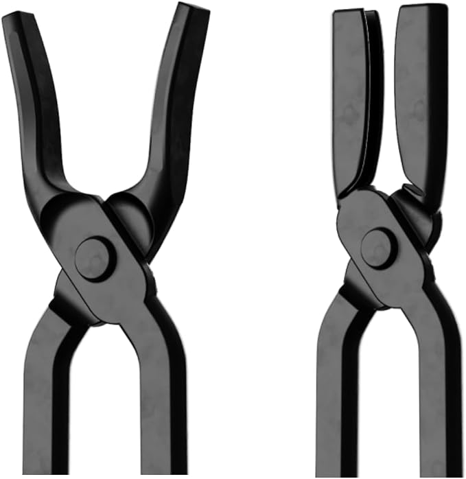 4PCS Blacksmith Tongs Set - 3/8" V-Bit, V-Bit Blade, Flat Jaw & Square Jaw, High Carbon Steel Assembled Forging Tools for Knife Making