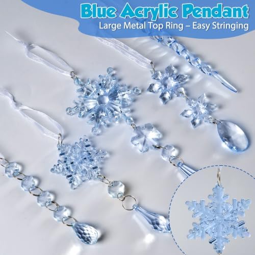 GuassLee 36pcs Crystal Christmas Tree Ornaments - Blue Acrylic Snowflake Icicle Drop Crystal Hanging Ornaments for Christmas Tree Wonderland Frozen Themed Birthday Party Decor