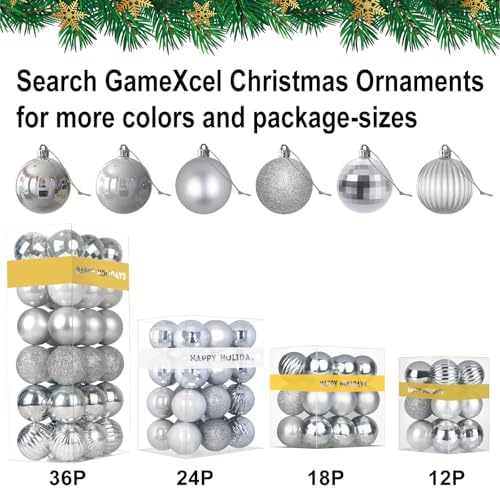 Silver 1.6" Small Christmas Balls Christmas Tree Decoration Ornaments Shatterproof Hanging Balls for Birthday Halloween Holiday Wedding Decorations Set of 18pcs
