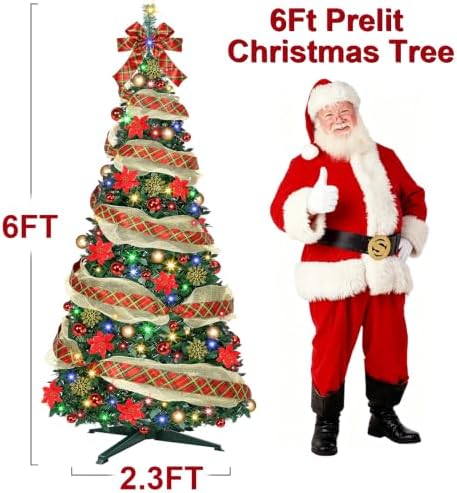 6 Ft Pop up Christmas Tree,Collapsible Christmas Tree with Lights 200 LED Pre-Lit Christmas Trees Plug-in with Remote Timer 8 Lighting Modes for Outdoor Indoor Party Christmas Decor