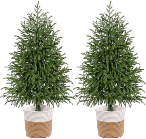 3FT 2PCS Artificial Small Christmas Tree, Norfolk Pine Tree Potted