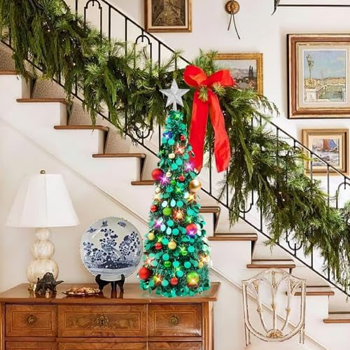N&T NIETING Pop Up Christmas Tree with Lights & Ornaments,3FT, Peacock Blue