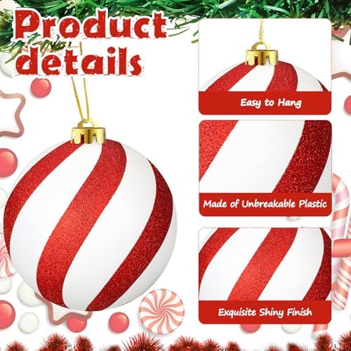 Deekin 8 Pack Extra Large Christmas Ornaments Outdoor, 6 in Red White Balls