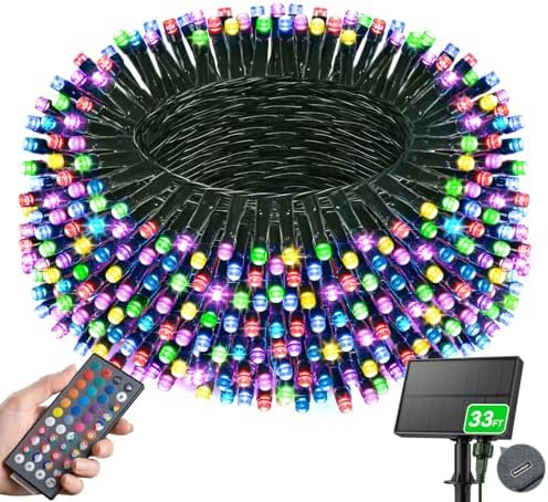 LitHome 34 Colors Solar String Lights Outdoor with Remote, 33 FT 100 LED