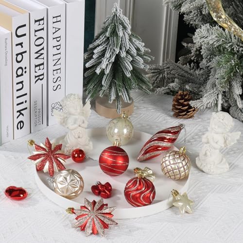 82Pcs Red and Gold Christmas Ornaments Set, Shatterproof Plastic Christmas Decorations for Tree Assorted Baubles Xmas Ball Ornaments for Holiday Party Decor (Red&Gold)