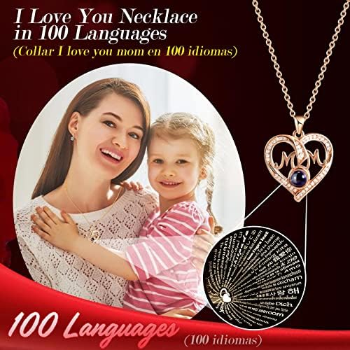 ADDWel Gifts for Mom from Daughter Son, Preserved Real Rose with I Love You Necklace in 100 Languages Gift Set, Unique Birthday Gifts to My Mom