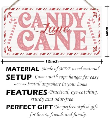 Candy Cane Lane Sign, Christmas Hanging Wood Sign, Winter Decorative Wall Signs, Rustic Winter Wooden Door Signs, Farmhouse Outdoor Wood Christmas Decor, Xmas Wall Porch Plaque Decor