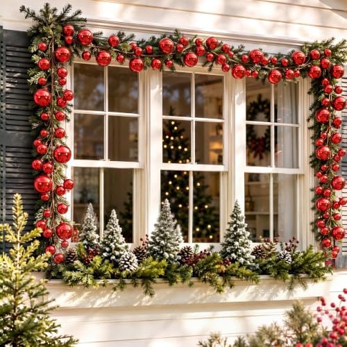 2 Pcs 15 ft Christmas Ball Ornament Garland, Red