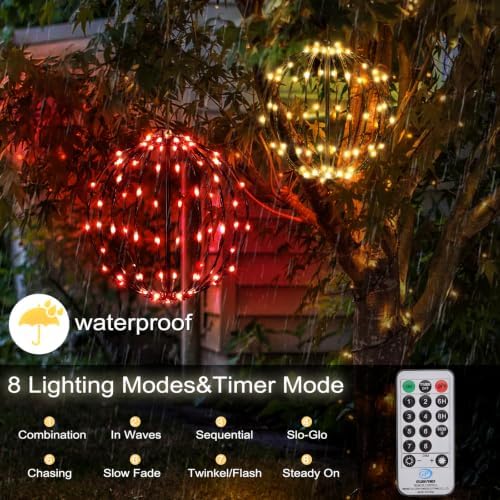 Christmas Decorations,LED Light Balls Outdoor,2 Pack,Warm White&Red