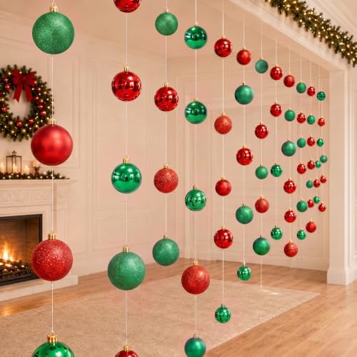 6 Pcs Christmas Ball Garland 6.6 ft Hanging Ornaments Strand, Red and Green