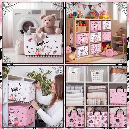 CHENGU 6 Pcs Halloween Storage Bins Collapsible Pink Ghost Storage Baskets