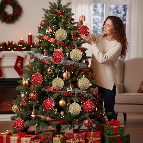 Lyrow 24 Pcs 4" Christmas Ball, Gold,Red