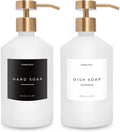 homelistic Matte White Glass Soap Dispenser Set with Champagne Gold Pump – 16oz Refillable Kitchen & Bathroom Soap Dispensers (2 Pack) Rust-Resistant Stainless Steel Pumps, 48 Labels