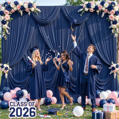 Navy Blue Backdrop Curtain for Parties Wrinkle Free Photo Curtains Backdrop Drapes Fabric Decoration for Wedding Birthday Party Baby Shower 5ft x 8ft,2 Panels