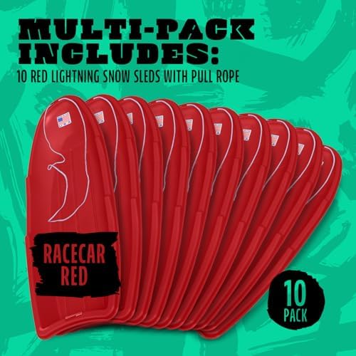 Flexible Flyer Winter Lightning Snow Sleds for Kids and Adults (Red) - 48 Inch Toboggan Style Plastic Sled with Hard Bottom for Fast, Smooth Rides - 1 or 2 Riders