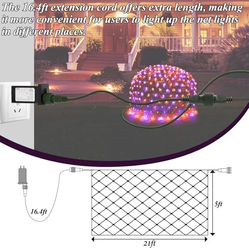 360LED Net Lights Halloween Decorations, 21ft x 5ft Purple Orange Mesh Lights with 8 Modes & Timer, Connectable Waterproof Twinkle String Light for Bushes Tree Garden Lawn Holiday Outdoor Party
