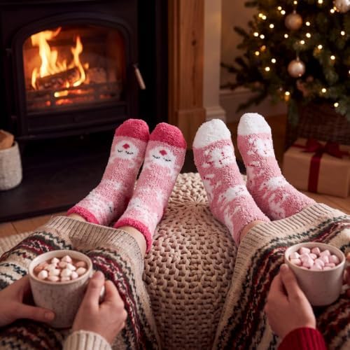 Hoolerry 30 Pairs Christmas Fuzzy Socks Bulk for Adult Gift