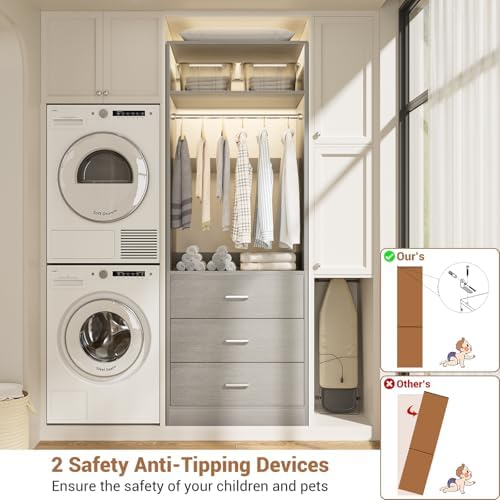 Besiost Freestanding Closet System with 3 Drawers, Wood Closet Organizer