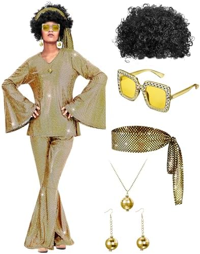 Jexine 70s Disco Outfit Women Sequin Sparkly Costume
