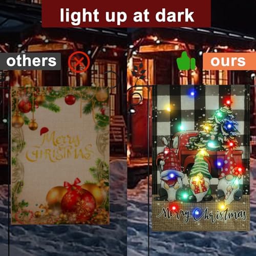 Lighted Christmas Gnomes Garden Flag Outdoor Decor, 12x18 In